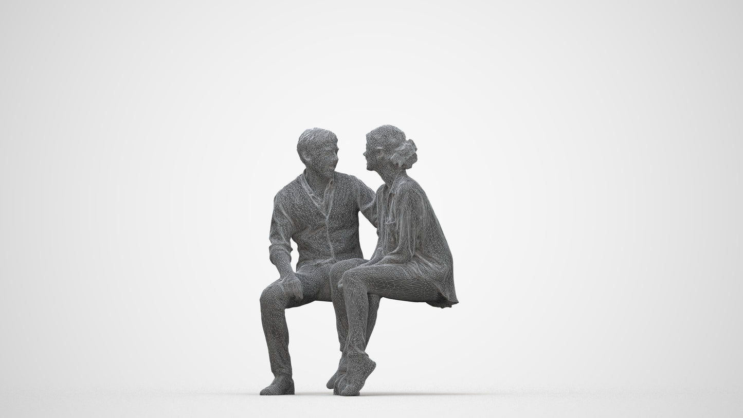 realistic 3D human woman casual couple, archviz people FBX OBJ for Blender, wireframe back view
