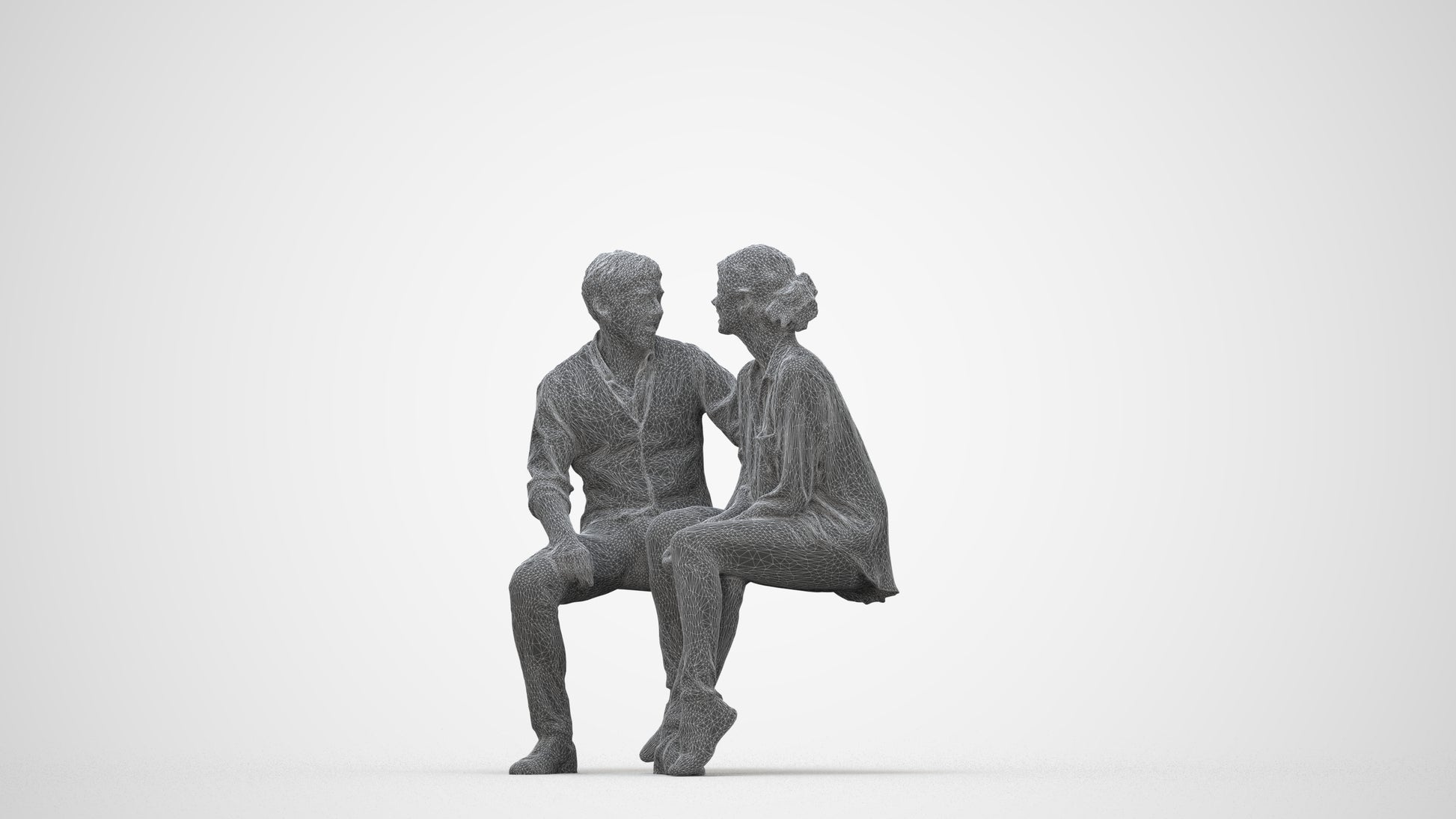 realistic 3D human woman casual couple, archviz people FBX OBJ for Blender, wireframe back view