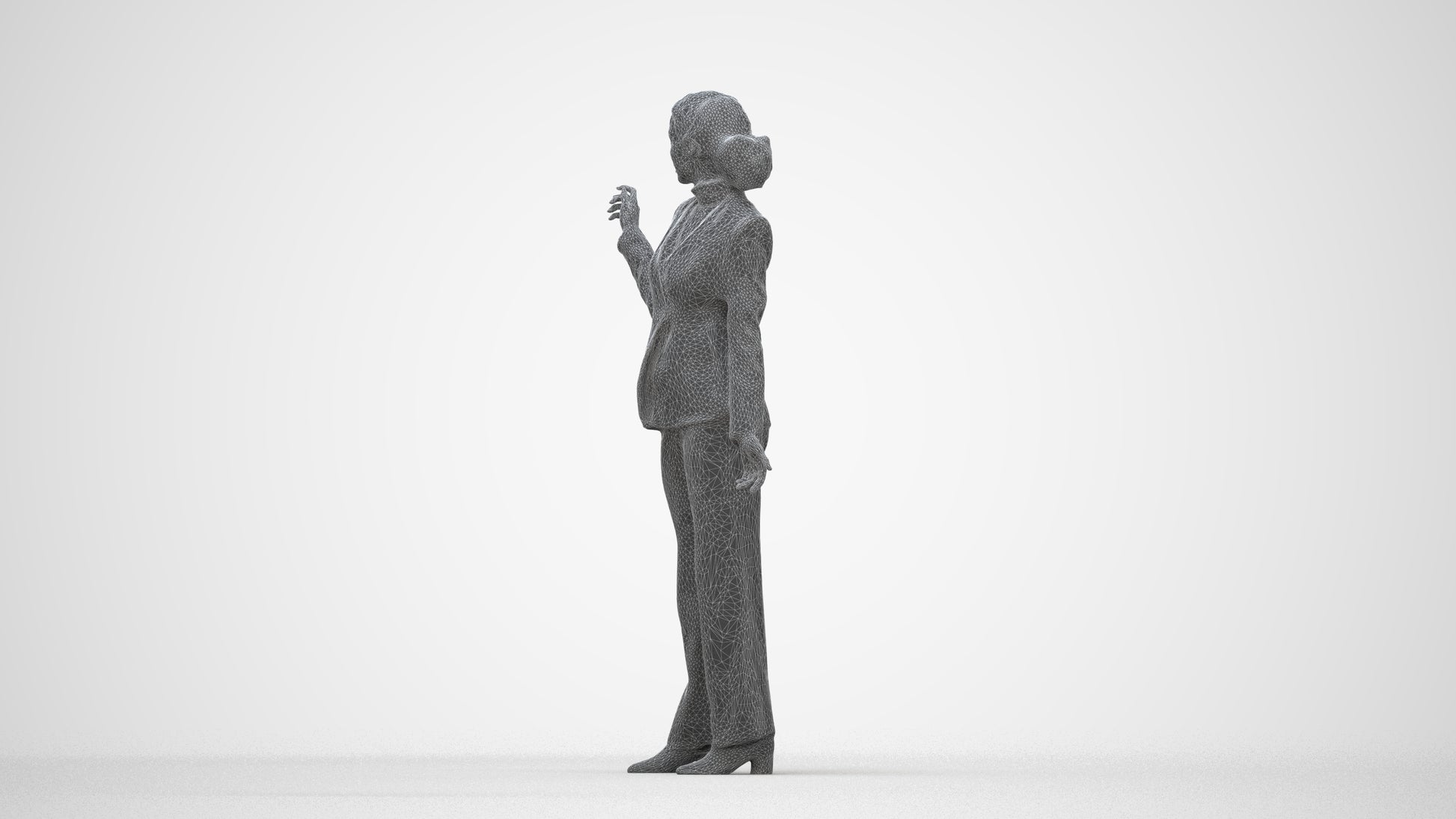 realistic 3D woman business, scanned archviz people for Blender and 3ds Max, wireframe back view