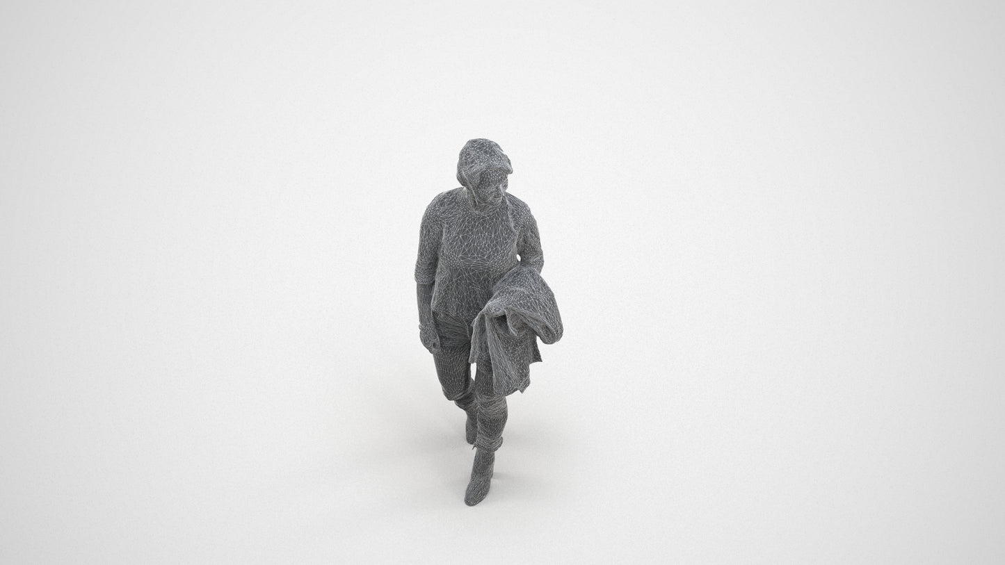 3D people model woman casual walking, scanned human for 3ds Max rendering, wireframe three-quarter view