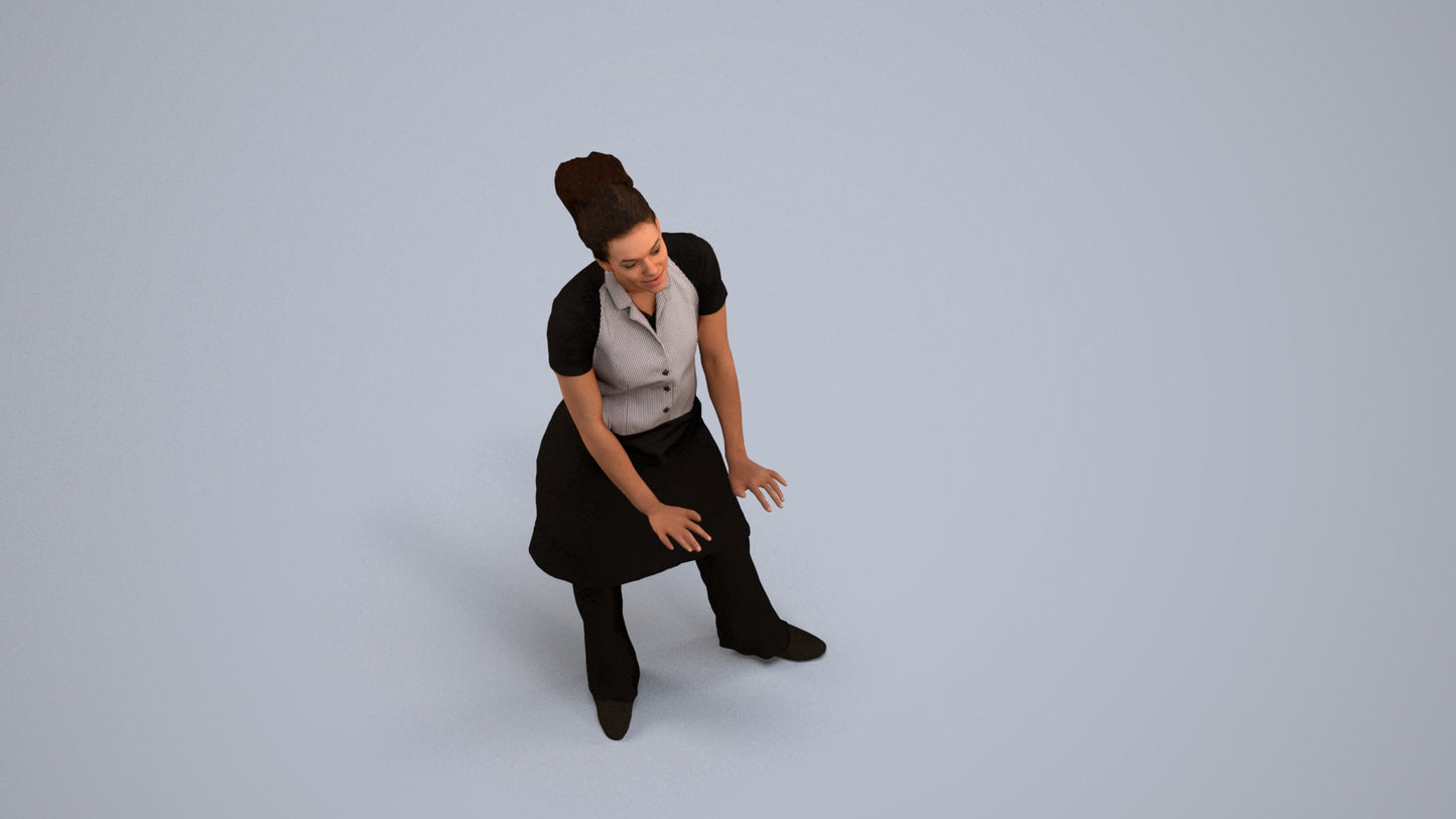 scanned 3D woman hospitality, photogrammetry people for Enscape and V-Ray, back view render