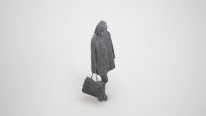 photogrammetry 3D woman business standing, realistic human model archviz FBX, wireframe three-quarter view