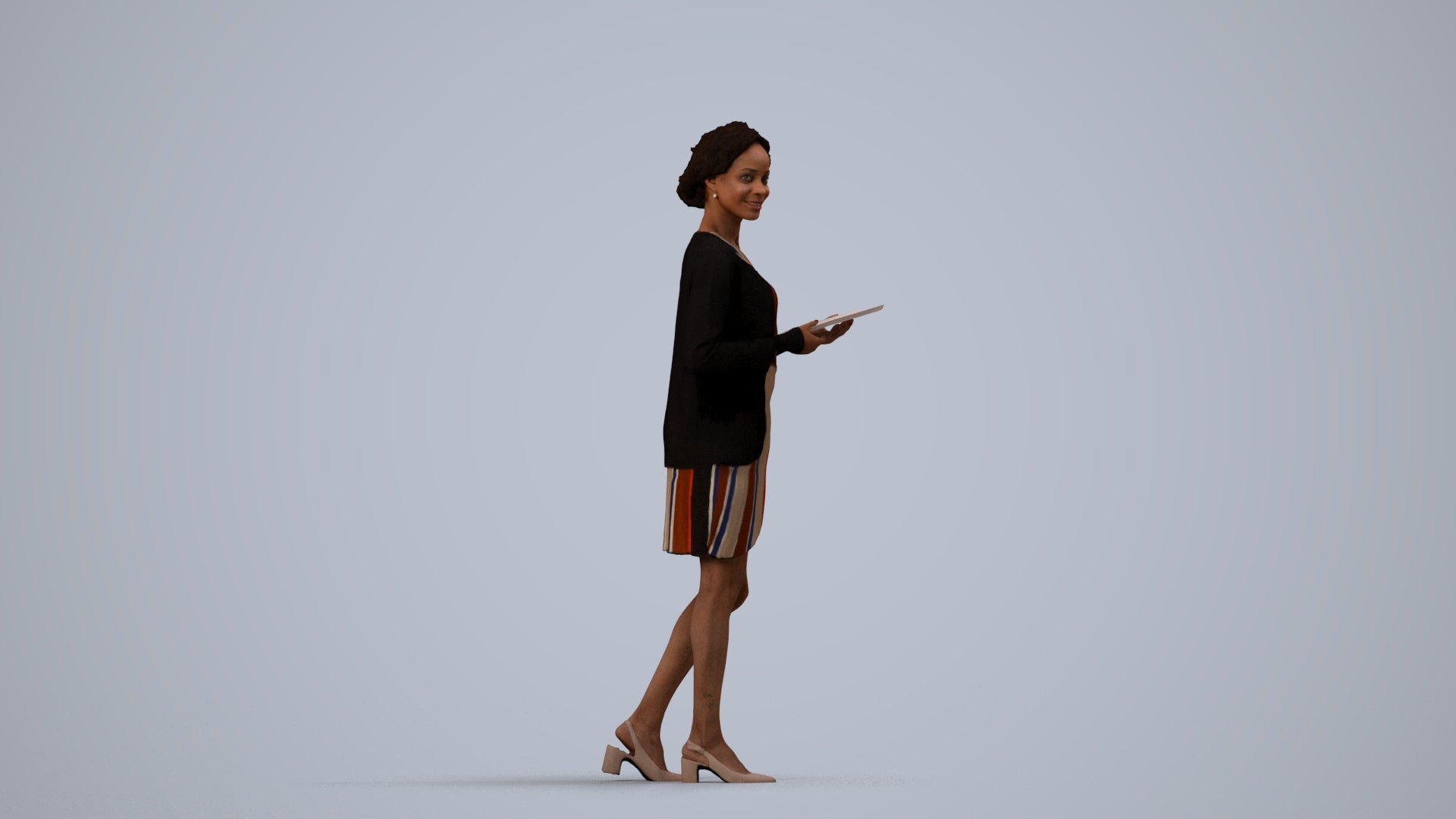 realistic 3D people woman business standing, render-ready for V-Ray and Corona, FBX OBJ, side view render