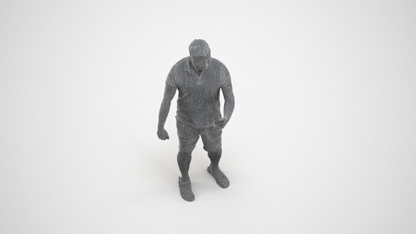 realistic 3D man casual standing, scanned archviz people for Blender and 3ds Max, wireframe three-quarter view