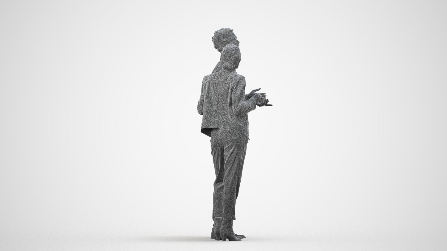 scanned 3D senior woman business shopping, photogrammetry people for Enscape and V-Ray, wireframe side view