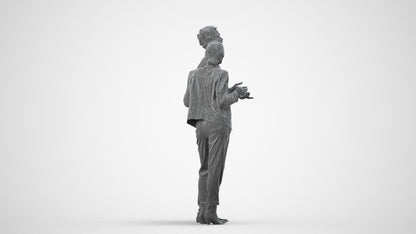 scanned 3D senior woman business shopping, photogrammetry people for Enscape and V-Ray, wireframe side view