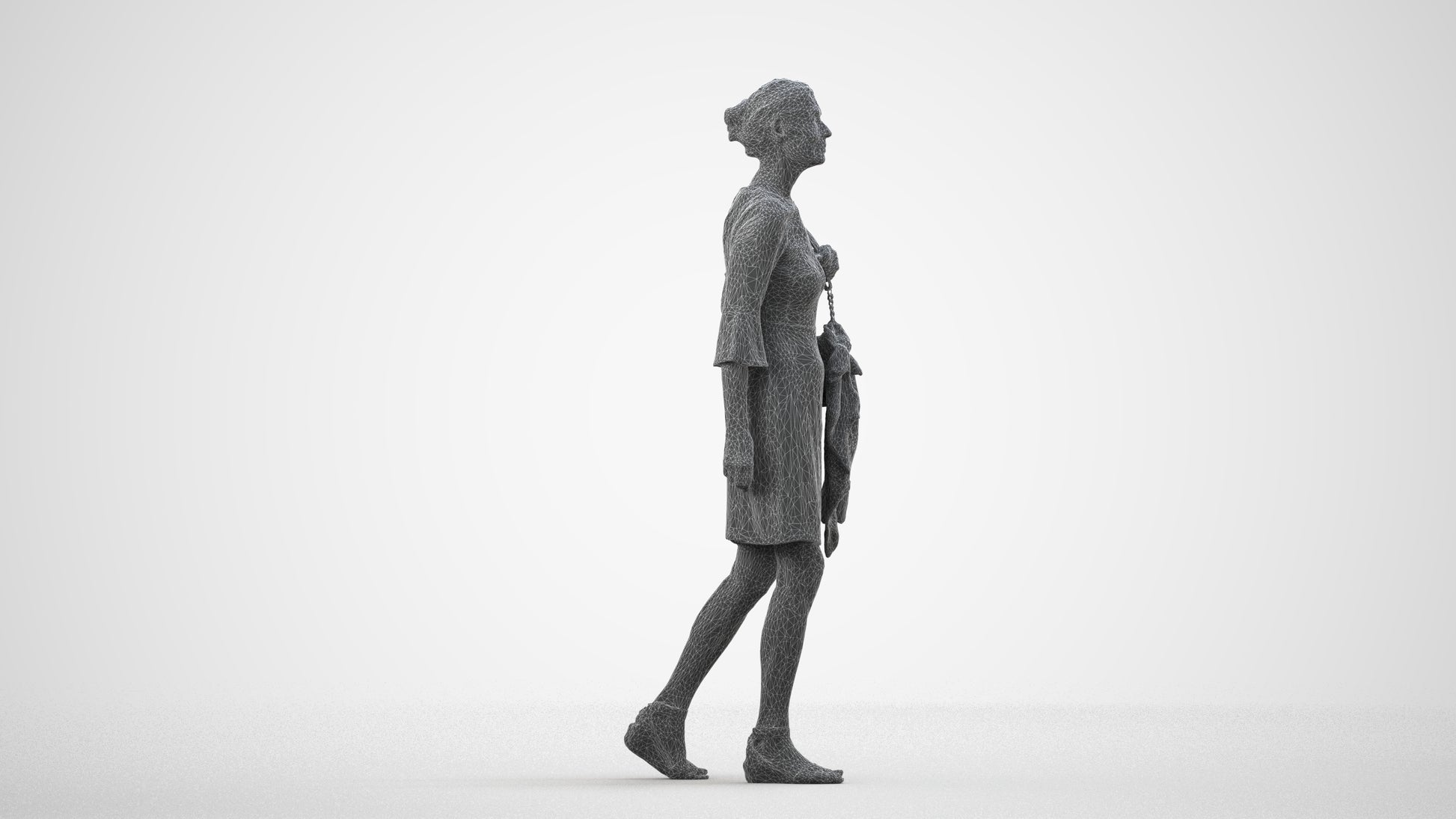 realistic 3D people senior woman business walking, render-ready for V-Ray and Corona, FBX OBJ, wireframe side view