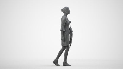 realistic 3D people senior woman business walking, render-ready for V-Ray and Corona, FBX OBJ, wireframe side view