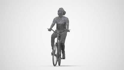 realistic 3D woman casual cycling, scanned archviz people for Blender and 3ds Max, wireframe back view