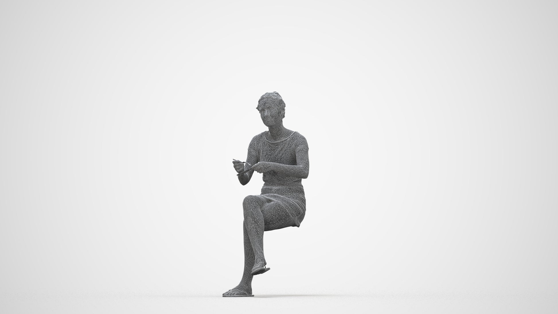 scanned 3D woman casual sitting, photogrammetry people for Enscape and V-Ray, wireframe back view