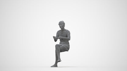 scanned 3D woman casual sitting, photogrammetry people for Enscape and V-Ray, wireframe back view