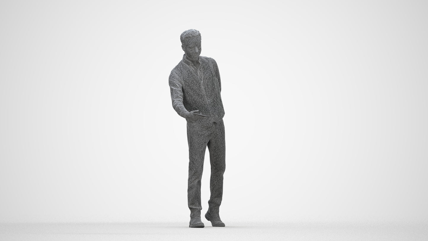 3D scanned man hospitality, photorealistic archviz people for Enscape and SketchUp, wireframe back view