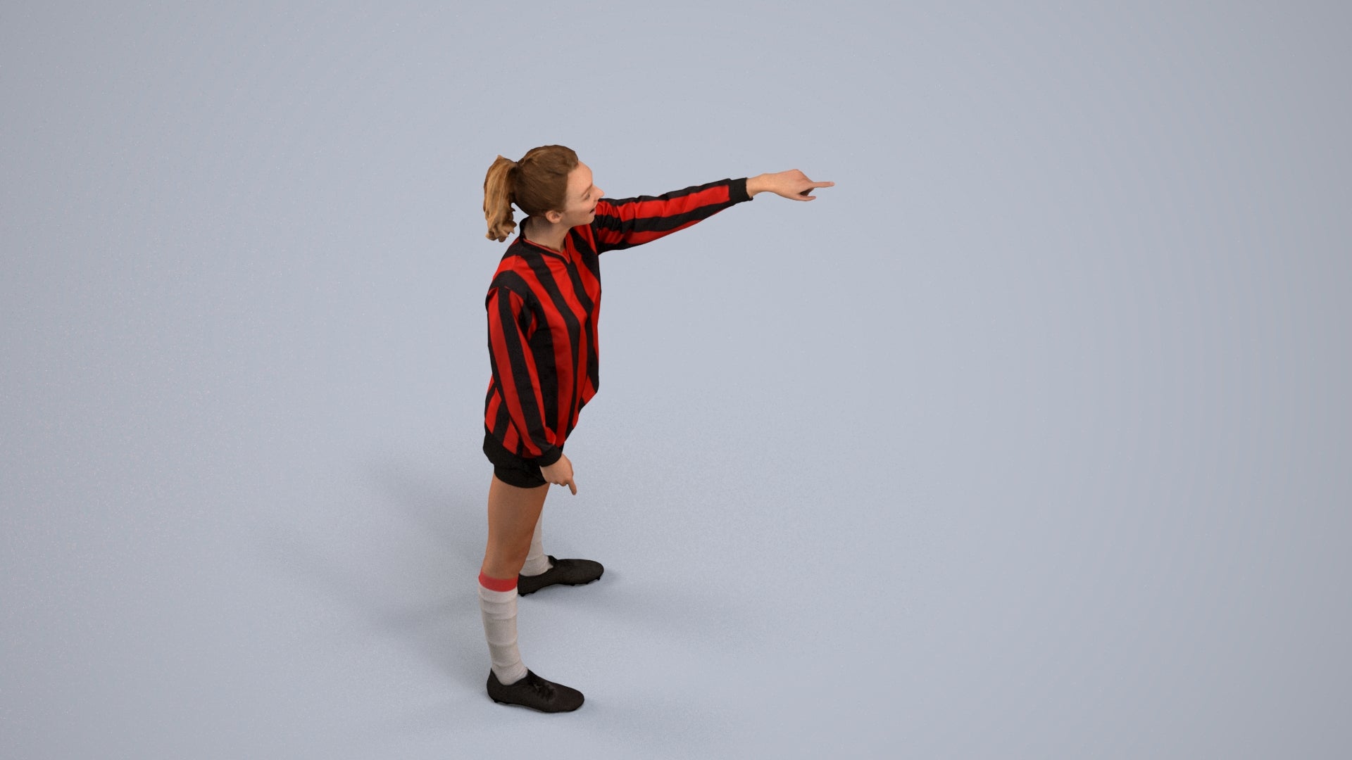 3D human model woman sport, photogrammetry scanned person for archviz, back view render