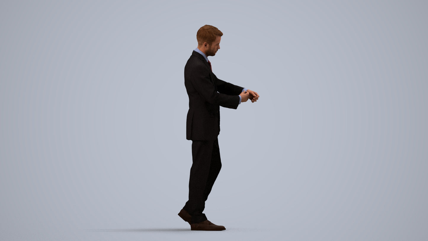 realistic 3D human man business, archviz people FBX OBJ for Blender, side view render