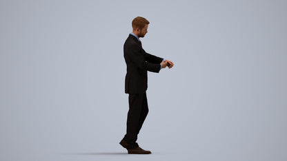 realistic 3D human man business, archviz people FBX OBJ for Blender, side view render