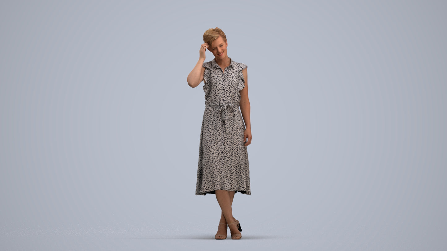 realistic 3D woman casual standing, scanned archviz people for Blender and 3ds Max, standing pose render