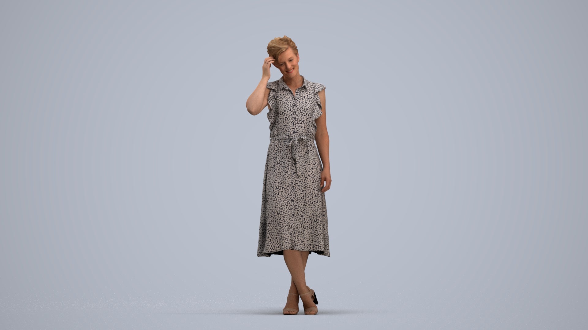 realistic 3D woman casual standing, scanned archviz people for Blender and 3ds Max, standing pose render