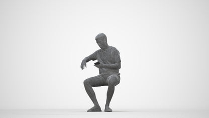 realistic 3D man casual sitting, scanned archviz people for Blender and 3ds Max, wireframe back view