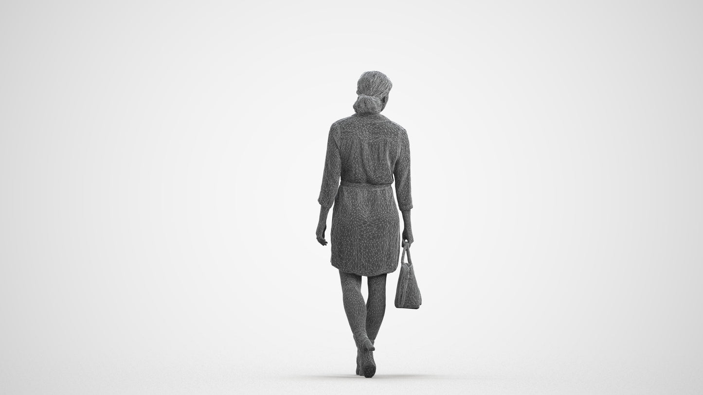 realistic 3D people woman casual standing, render-ready for V-Ray and Corona, FBX OBJ, wireframe front view