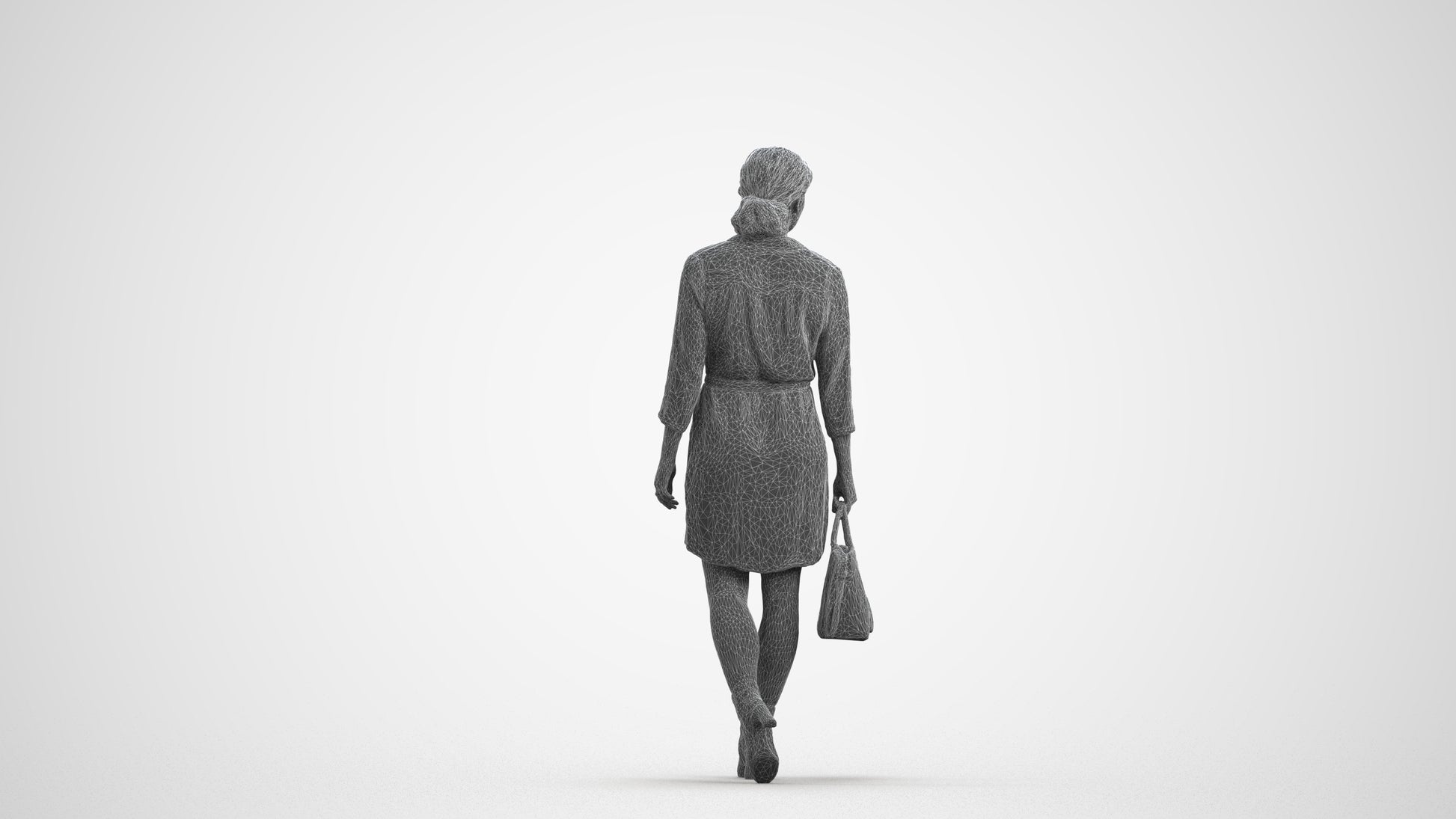 realistic 3D people woman casual standing, render-ready for V-Ray and Corona, FBX OBJ, wireframe front view