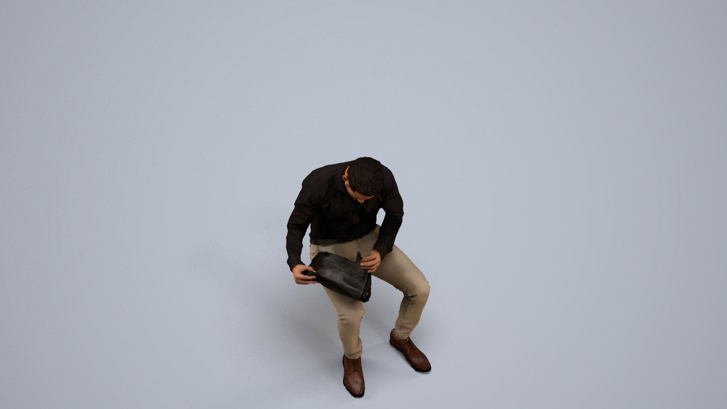 photogrammetry 3D man business sitting, realistic human model archviz FBX, back view render