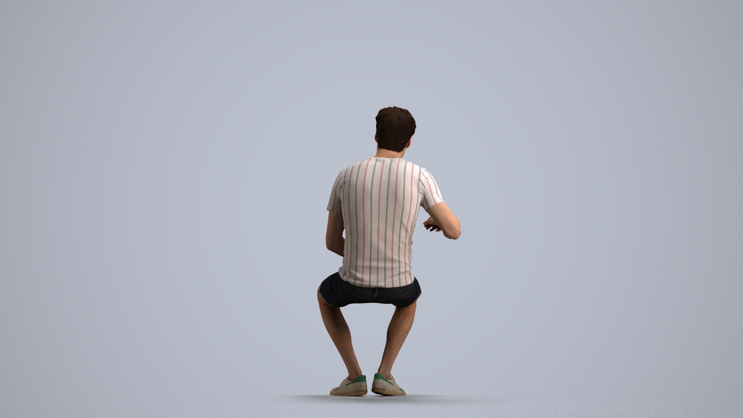 photogrammetry 3D man casual sitting, realistic human model archviz FBX, front view render