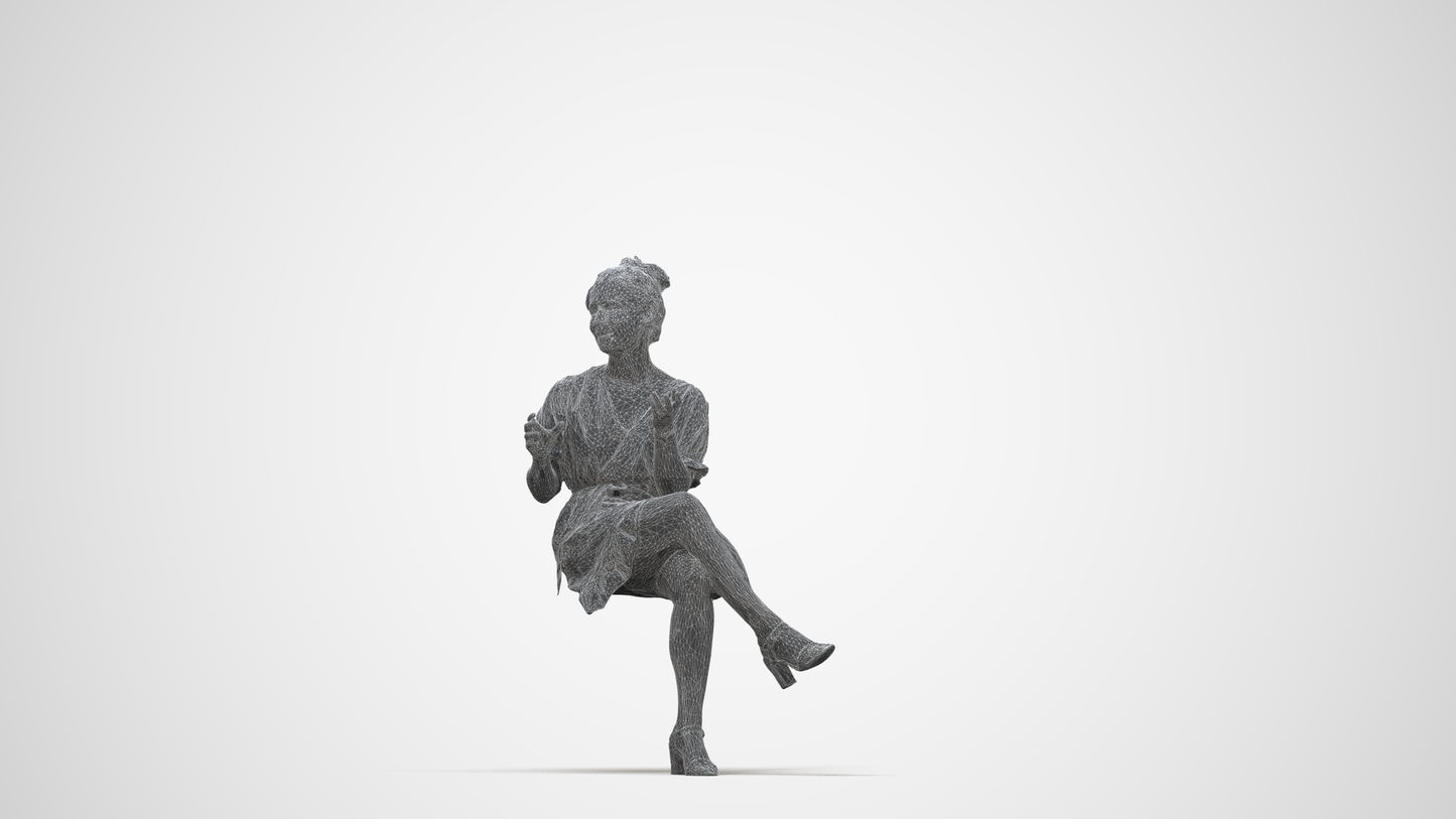 realistic 3D people woman casual sitting, render-ready for V-Ray and Corona, FBX OBJ, wireframe back view