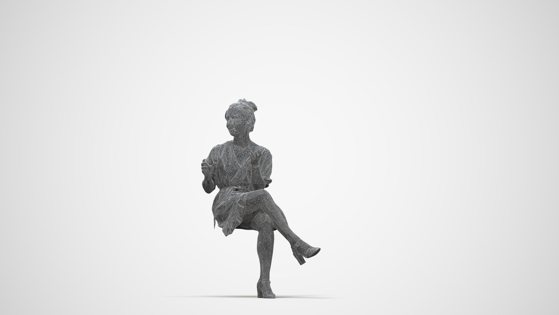 realistic 3D people woman casual sitting, render-ready for V-Ray and Corona, FBX OBJ, wireframe back view