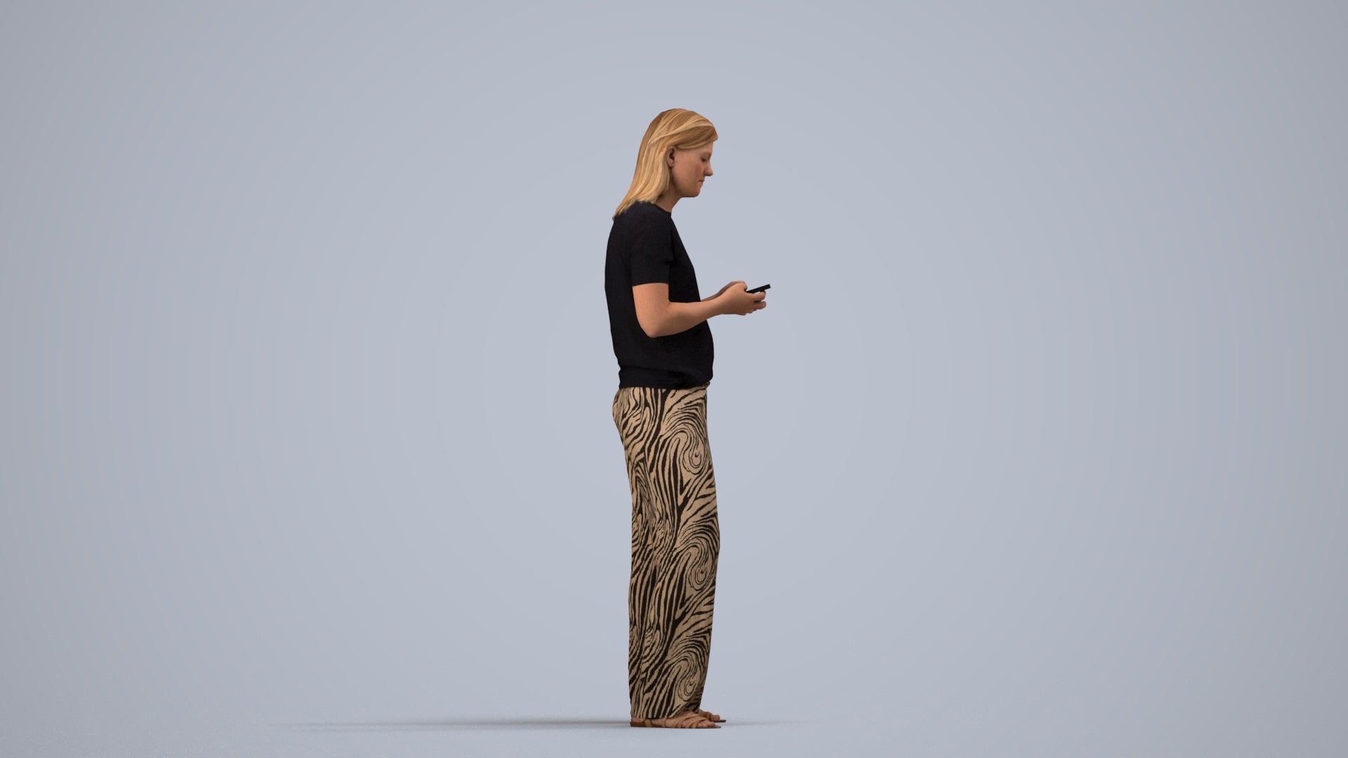 3D people model woman casual standing, scanned human for 3ds Max rendering, side view render