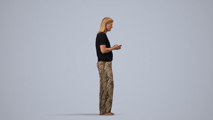 3D people model woman casual standing, scanned human for 3ds Max rendering, side view render