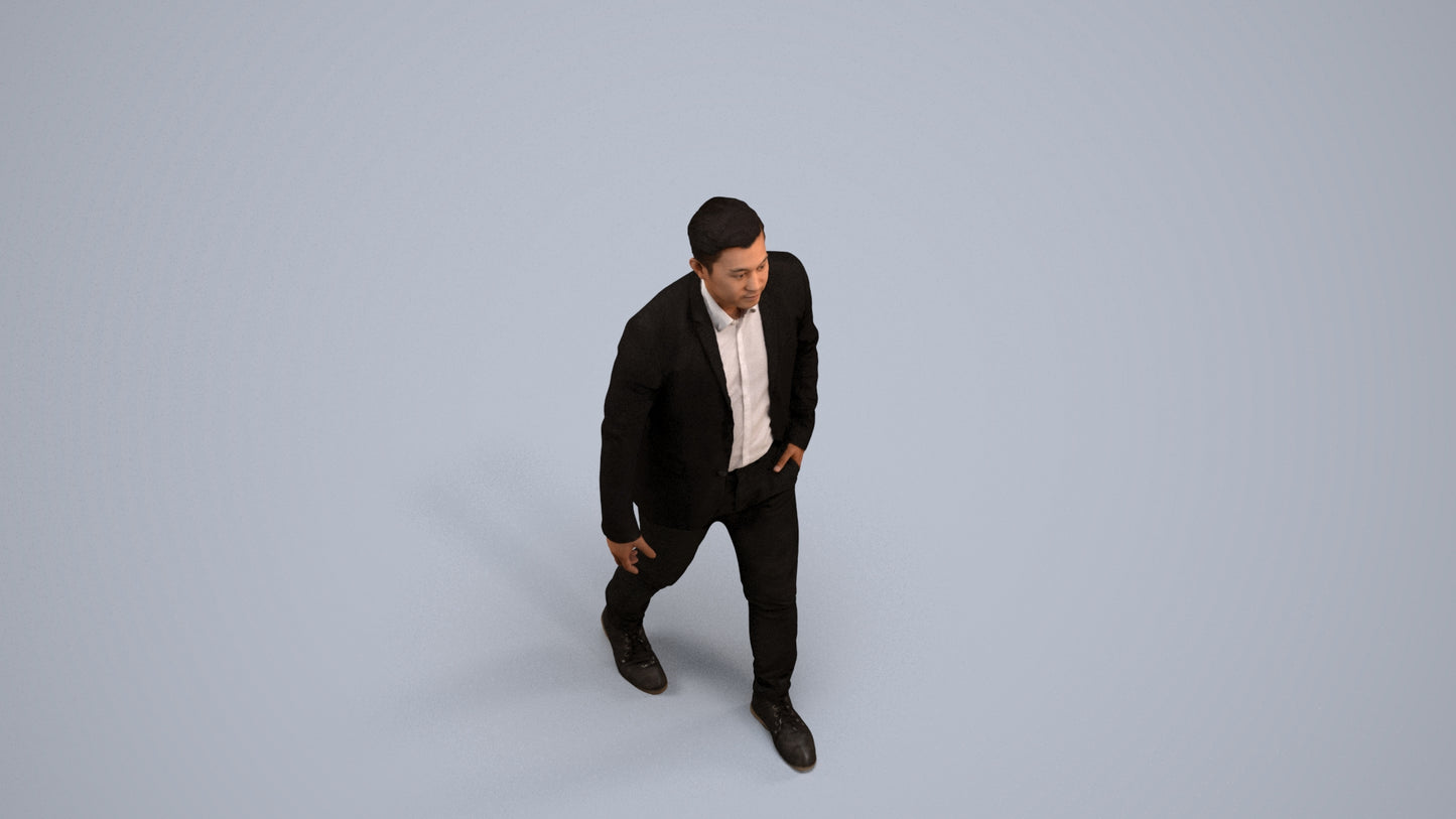 photogrammetry 3D man business, realistic human model archviz FBX, back view render