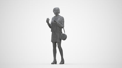 realistic 3D human woman casual standing, archviz people FBX OBJ for Blender, wireframe back view