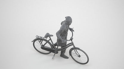 realistic 3D people woman casual cycling, render-ready for V-Ray and Corona, FBX OBJ, wireframe three-quarter view