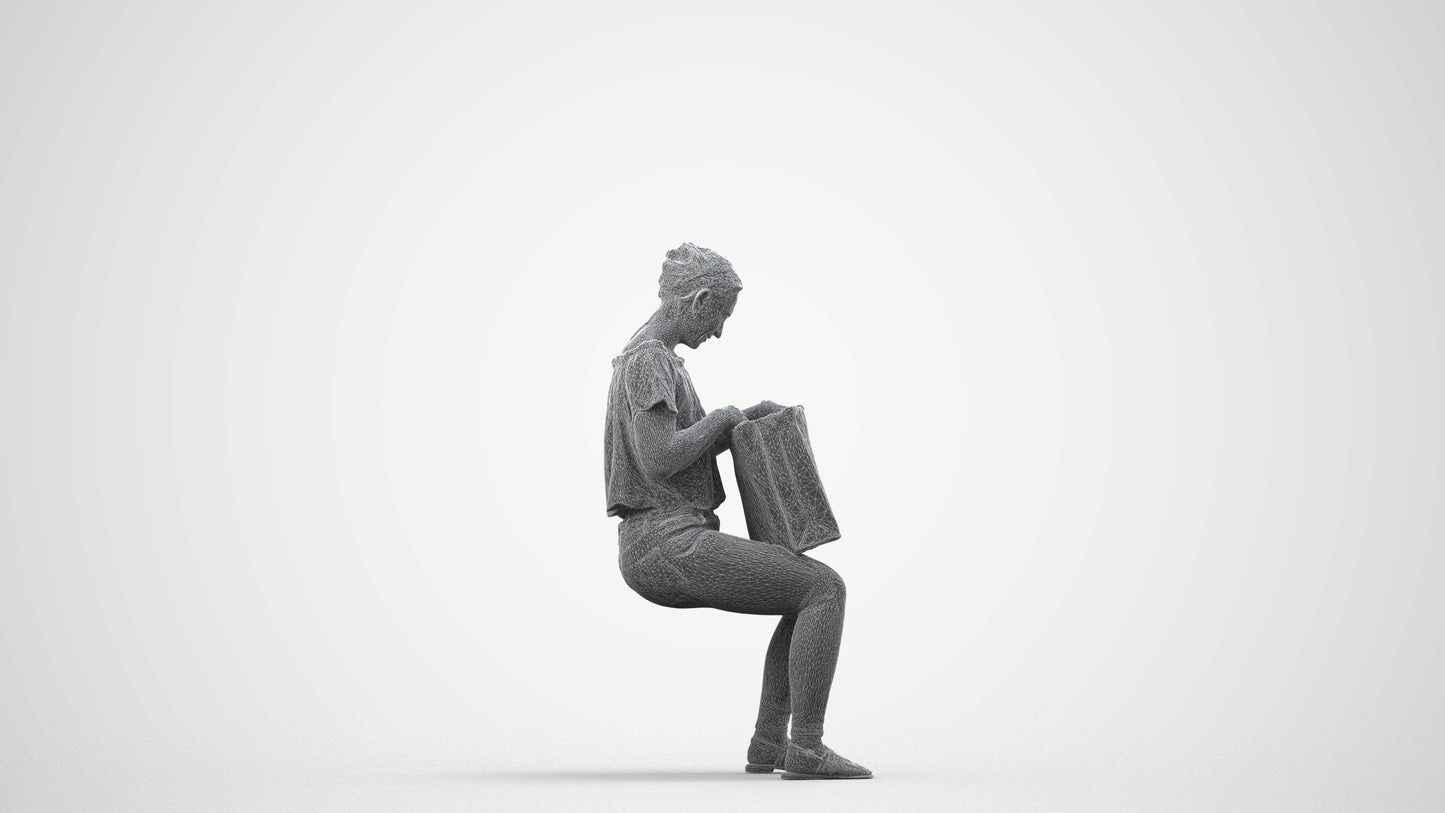realistic 3D people woman business shopping, render-ready for V-Ray and Corona, FBX OBJ, wireframe side view