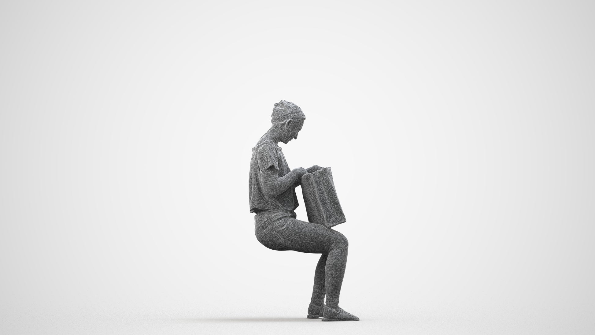 realistic 3D people woman business shopping, render-ready for V-Ray and Corona, FBX OBJ, wireframe side view