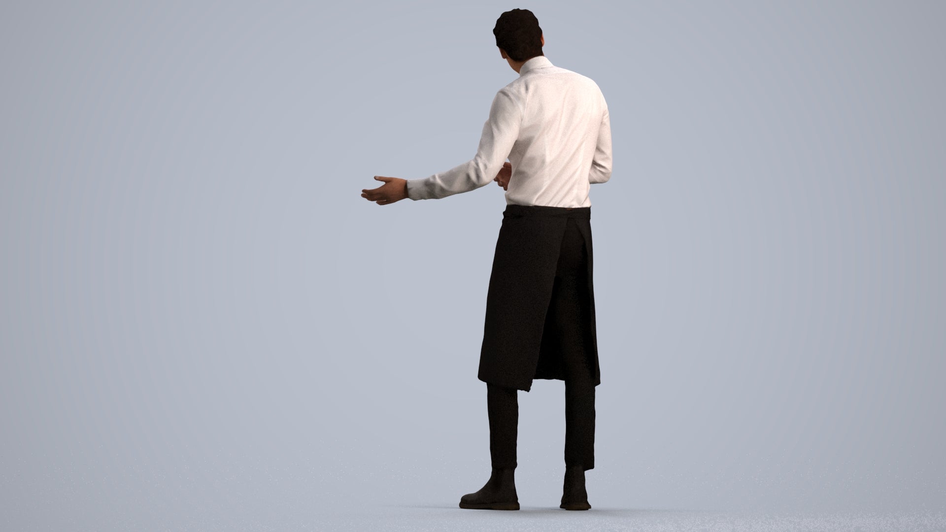 3D human model man hospitality, photogrammetry scanned person for archviz, front view render