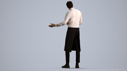 3D human model man hospitality, photogrammetry scanned person for archviz, front view render