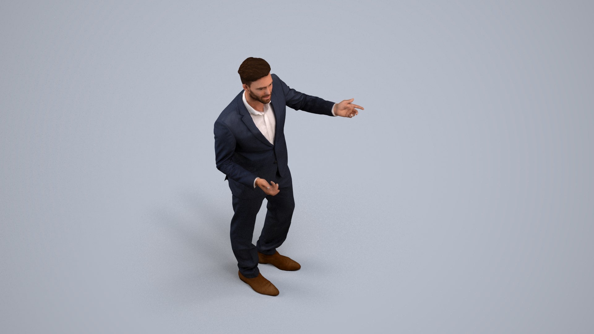 3D human model man business, photogrammetry scanned person for archviz, back view render