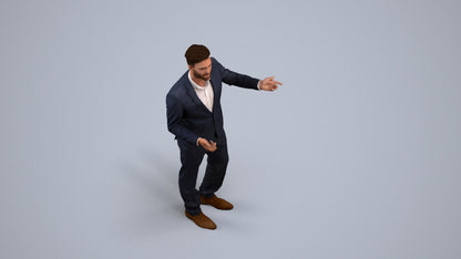 3D human model man business, photogrammetry scanned person for archviz, back view render