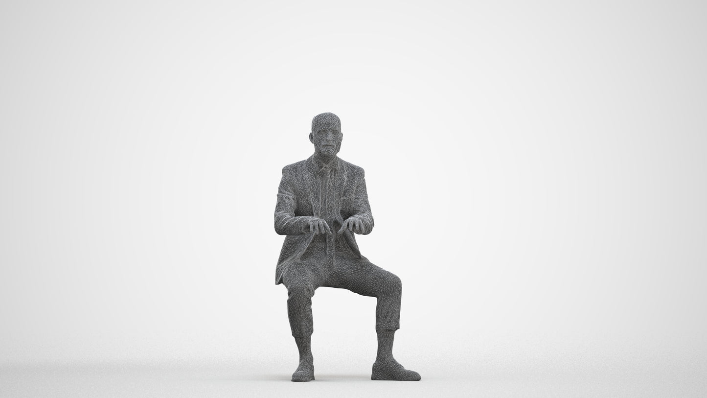 3D human model man business, photogrammetry scanned person for archviz, three-quarter front view render
