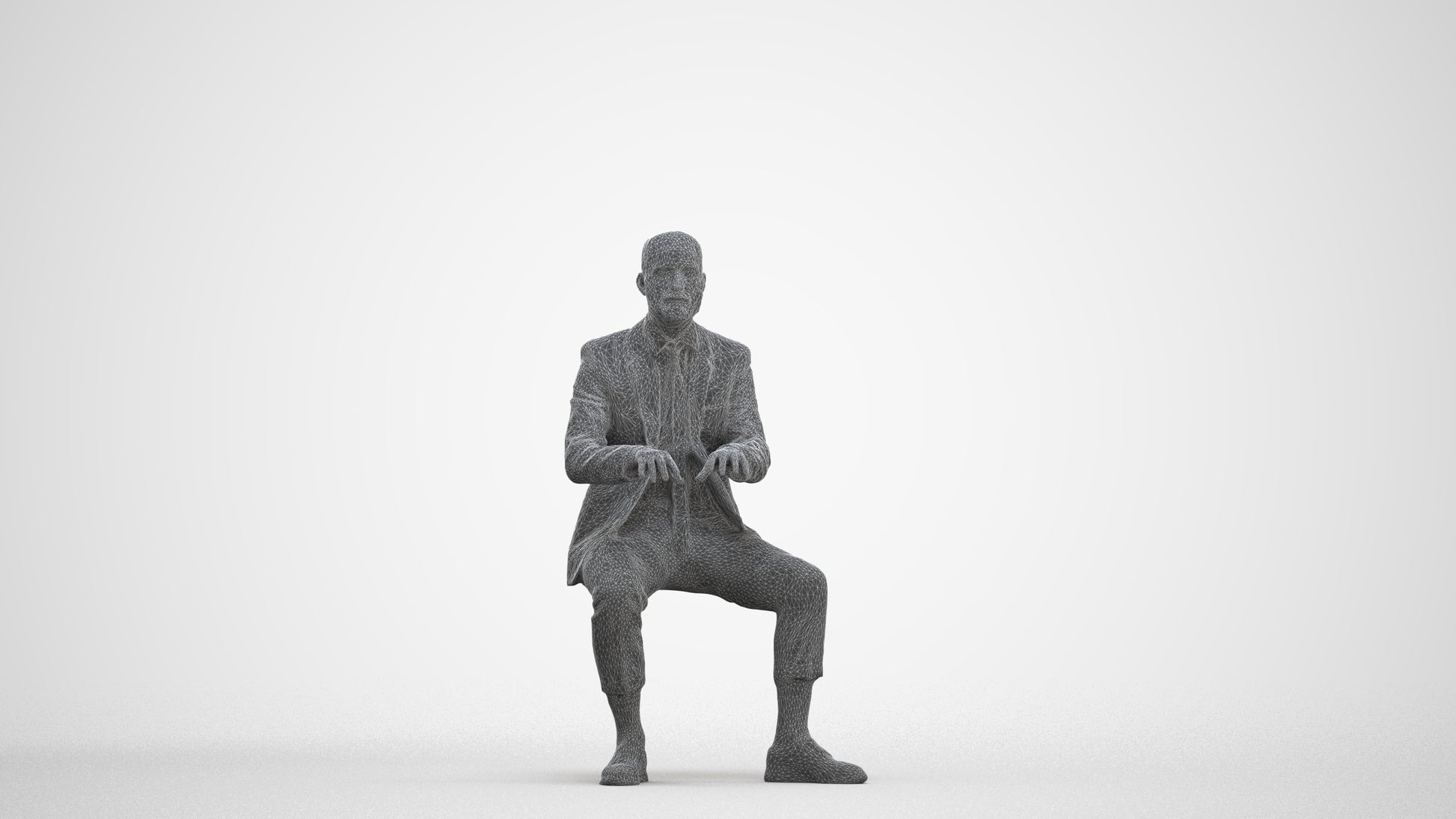 3D human model man business, photogrammetry scanned person for archviz, three-quarter front view render