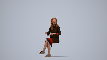 3D people model woman casual sitting, scanned human for 3ds Max rendering, top-down view render