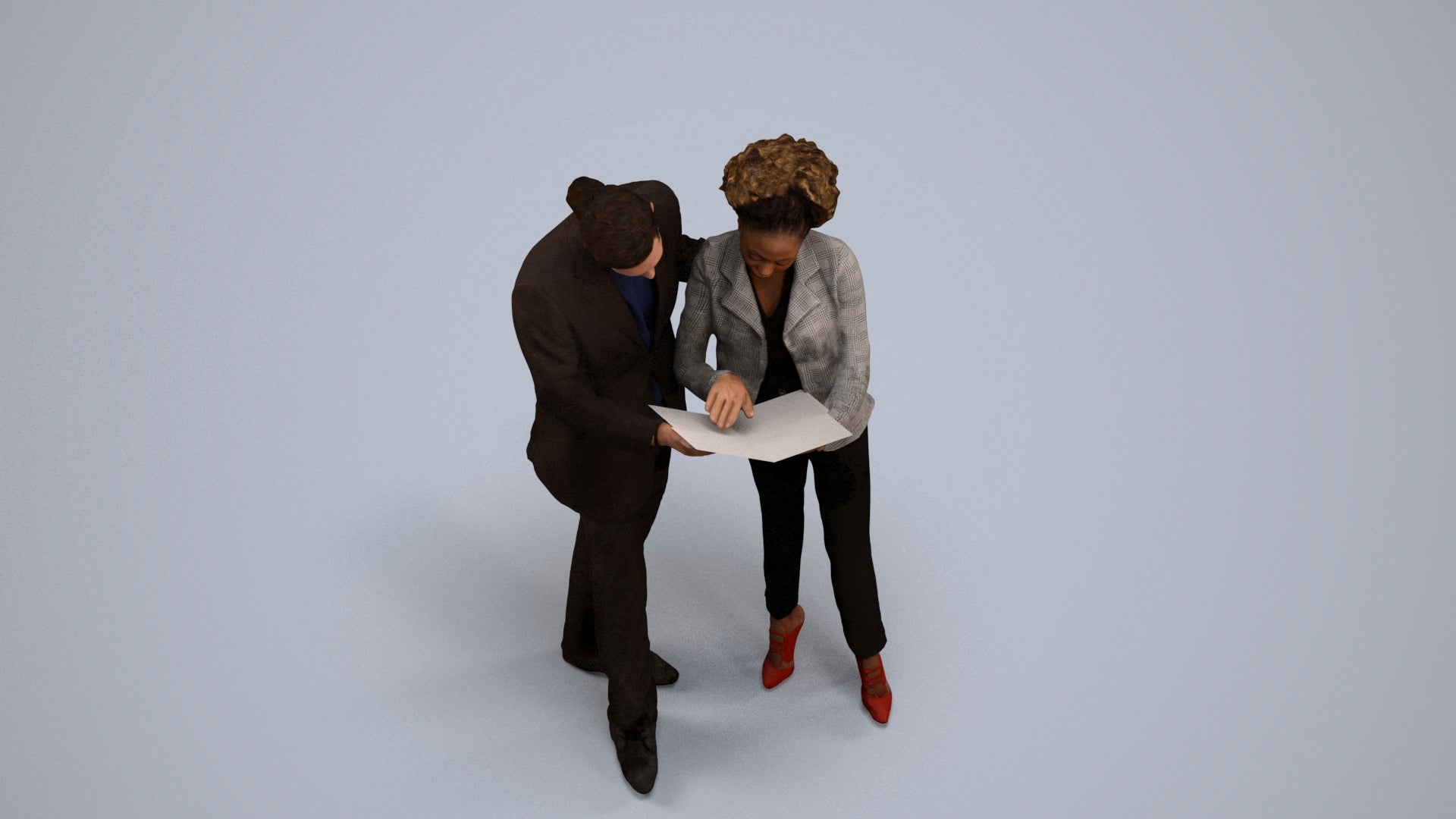 3D people model woman business, scanned human for 3ds Max rendering, back view render