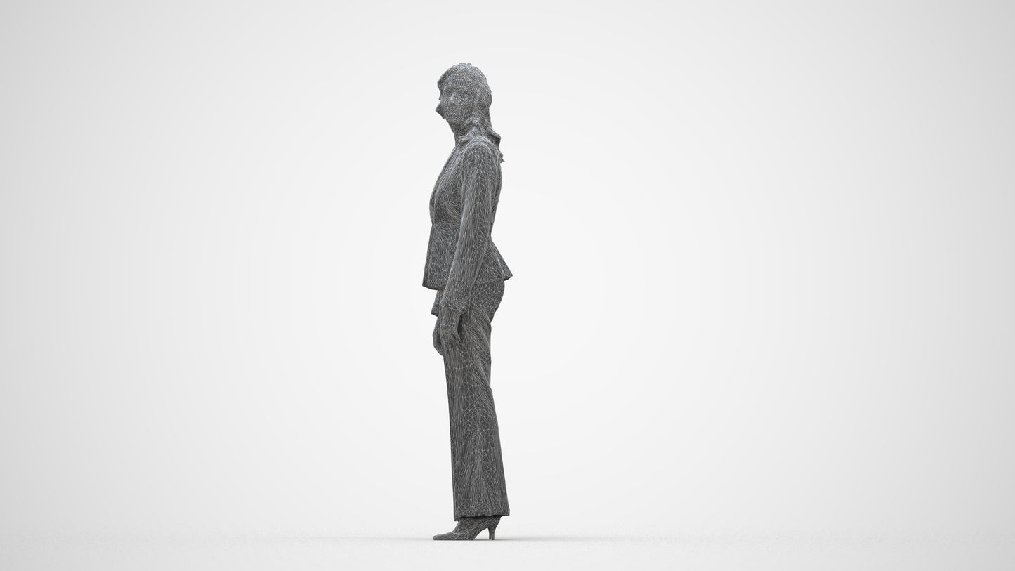 realistic 3D people woman business standing, render-ready for V-Ray and Corona, FBX OBJ, wireframe back view
