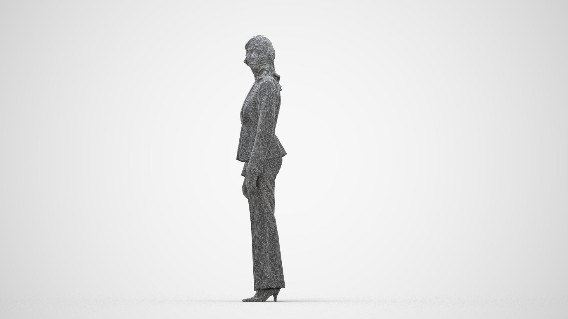 realistic 3D people woman business standing, render-ready for V-Ray and Corona, FBX OBJ, wireframe back view