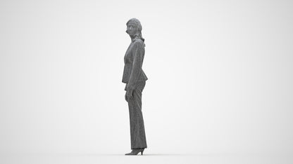 realistic 3D people woman business standing, render-ready for V-Ray and Corona, FBX OBJ, wireframe back view