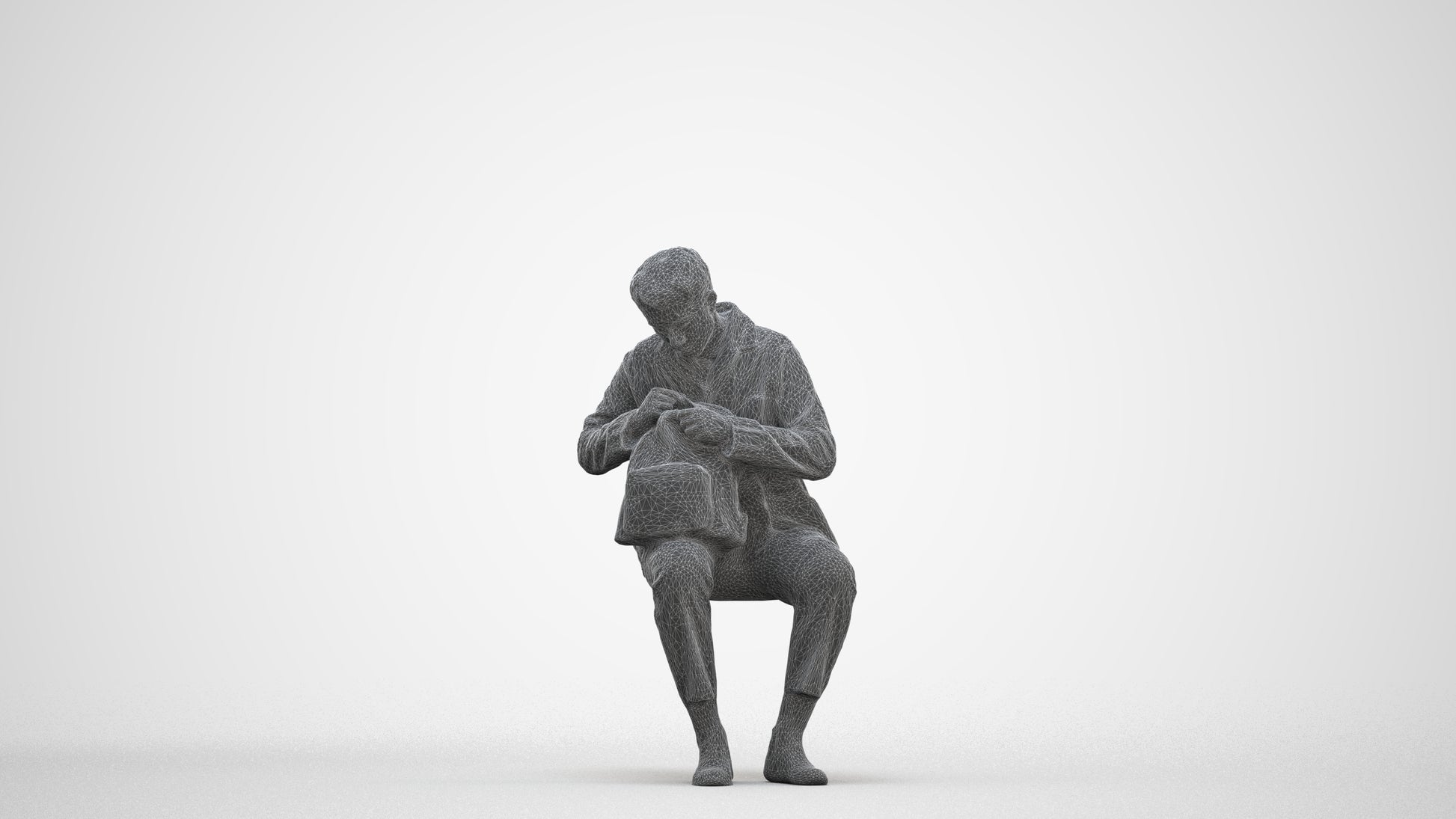 scanned 3D man casual sitting, photogrammetry people for Enscape and V-Ray, three-quarter front view render