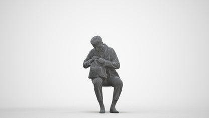 scanned 3D man casual sitting, photogrammetry people for Enscape and V-Ray, three-quarter front view render