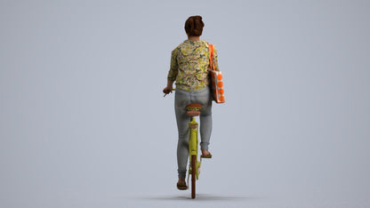 realistic 3D people woman casual cycling, render-ready for V-Ray and Corona, FBX OBJ, front view render