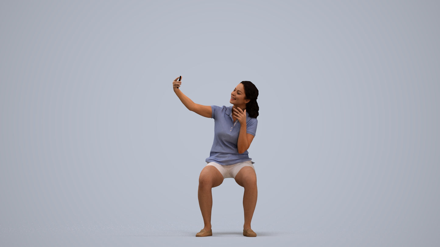 scanned 3D woman casual sitting, photogrammetry people for Enscape and V-Ray, standing pose render